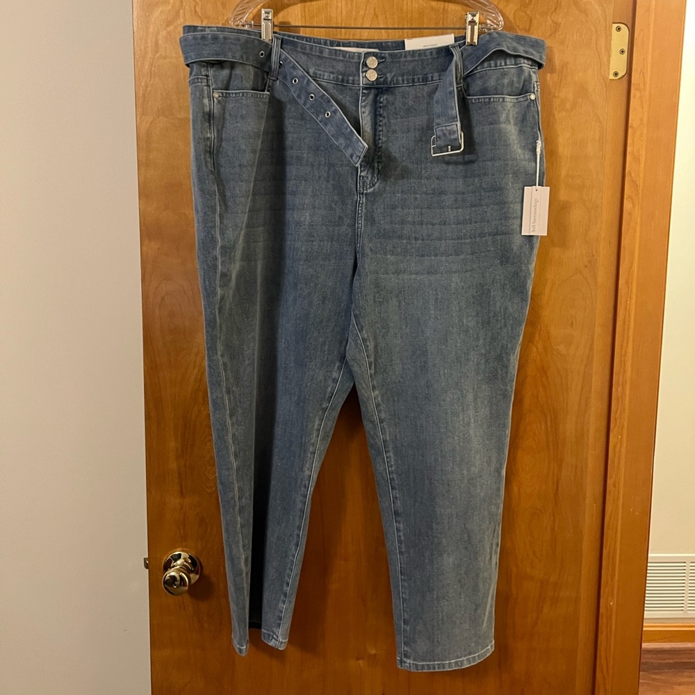 Soft Surroundings Ultimate Denim Belted Jeans Straight Leg Crop NWT Size 22W - Picture 13 of 13